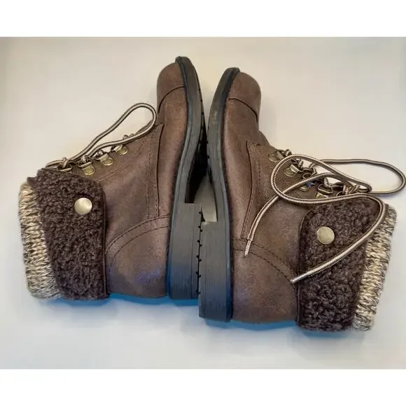 Cliffs by White Mountain Brown Fold Over Knit Cuff Boots Women’s 6M Lace Up - Picture 5 of 12